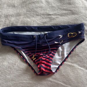 Navy and pink Striped Swim Briefs 2eros